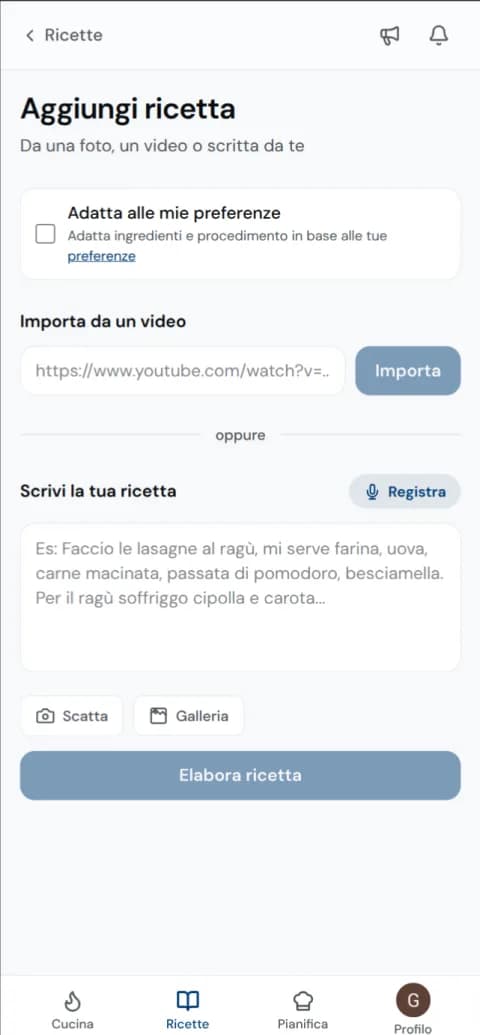 Importa da un video, una foto o la voce