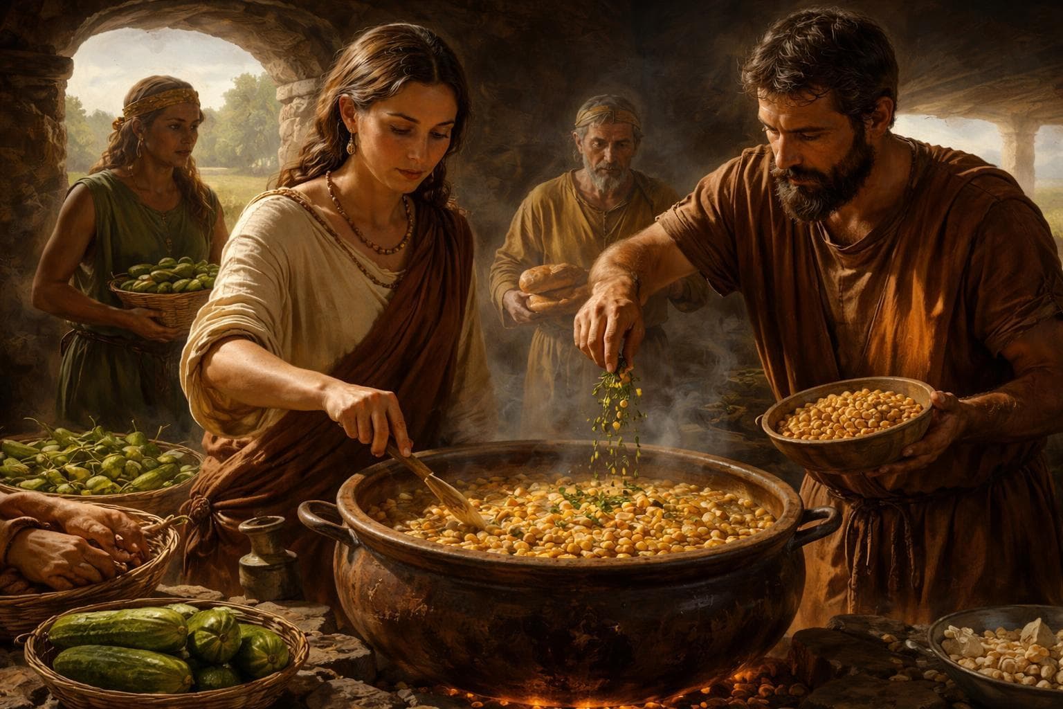 Illustrazione storica: Farro con zucchine e ceci