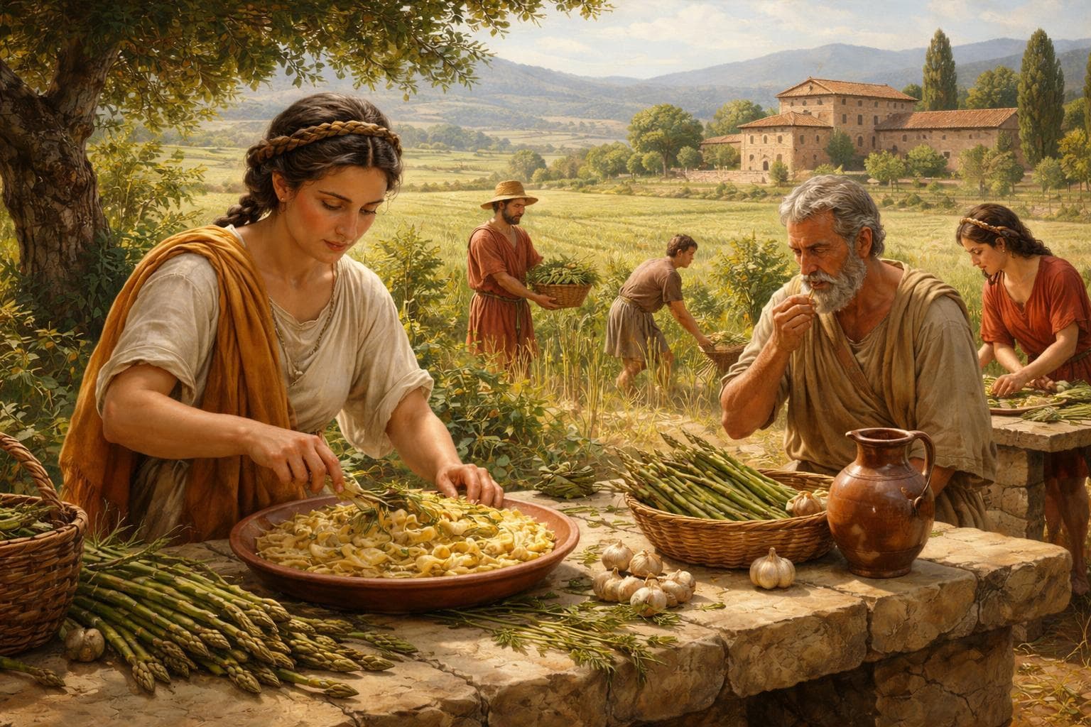 Illustrazione storica: Pasta con crema di asparagi